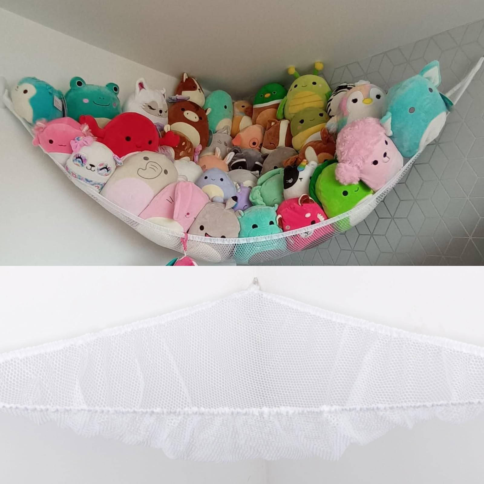 Lot De 2 Filets De Rangement Pour Peluches Et Jouets - 100x100x140 Cm, En Corde De Coton Blanc - Hamac Suspendu Pour Gagner De La Place Dans La Chambre