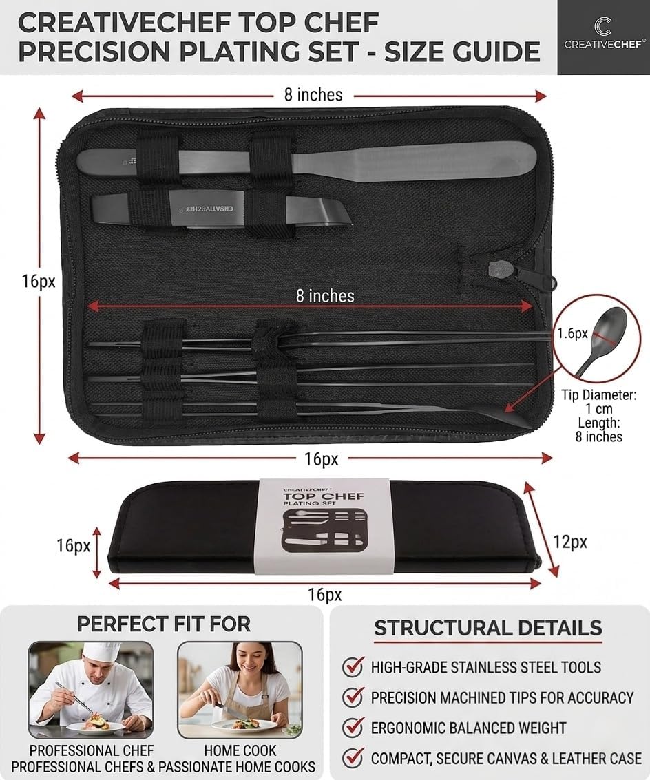 CREATIVECHEF Kit de galjanoplastia profesional de chef 5 piezas, negro, acero inoxidable (5 piezas, negro)