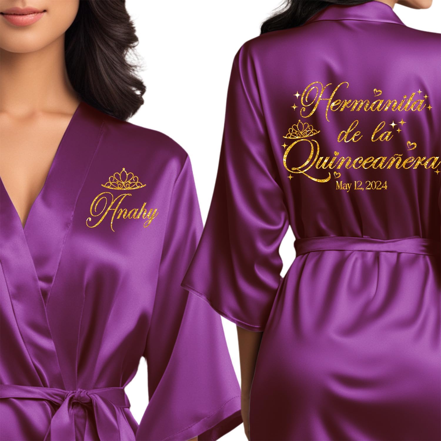 Mis Quince Anos Robes for Quinceanera, personalized satin robe