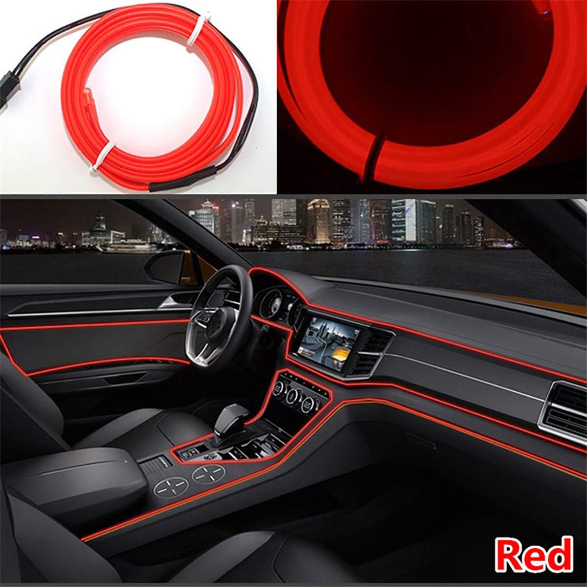 Vilihy 5 Meters Car Interior Lighting Auto LED Strip EL Wire Rope Auto Atmosphere Decorative Lamp Flexible Neon Light DIY : Automotive
