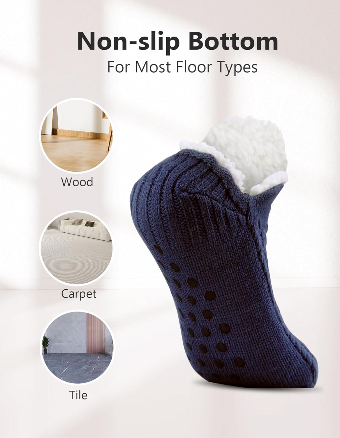 SIMIYA Winter Slipper Socks for Men Women with Grippers – Warm, Fuzzy, Fleece-Lined, Non-Slip, Cozy & Thick for Cold Weather - Image 3
