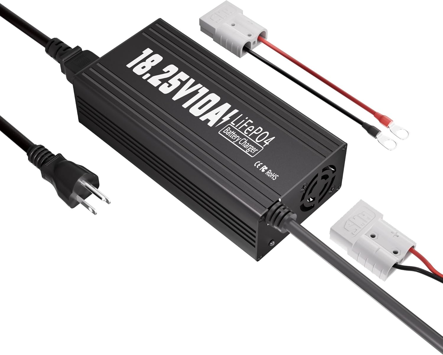 16V 10A Lithium Battery Charger, 18.25V LiFePO4 Battery Charger AC-DC Fast and Smart Charger with Anderson Connector Led Indicator for Lithium LiFePO4 Deep Cycle Batteries of Home, Boat, RV