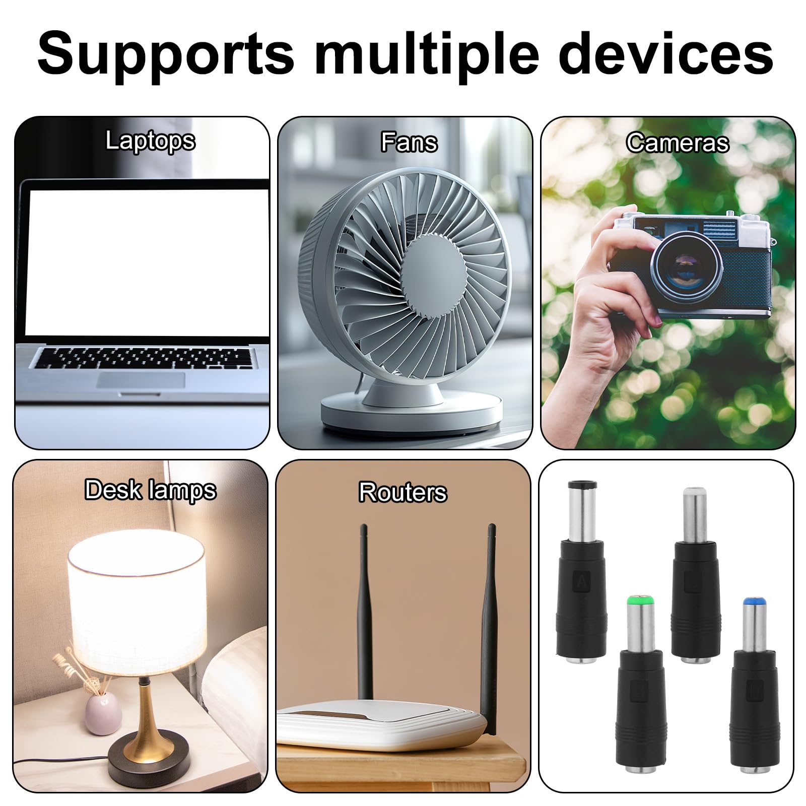 13pcs DC Adapter Plugs, Interchangeable DC Plug Connector Charger with USB Cable Electronic Device Power Charging Cord Accessories for Fan Camera Router & LED Strip — view 7