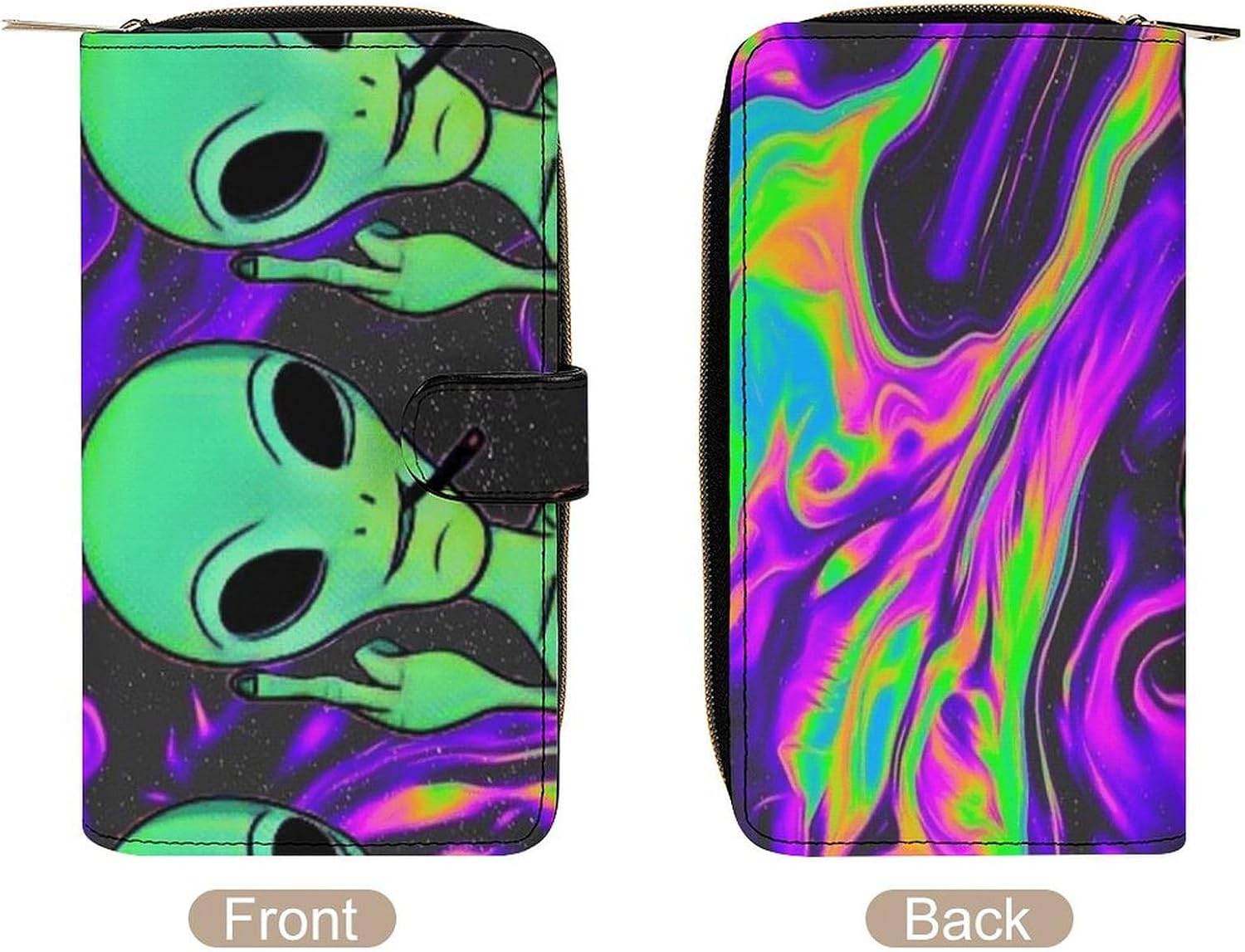 Cool Alien Tie Dye Art Portable Leather Multifunctional Wallet