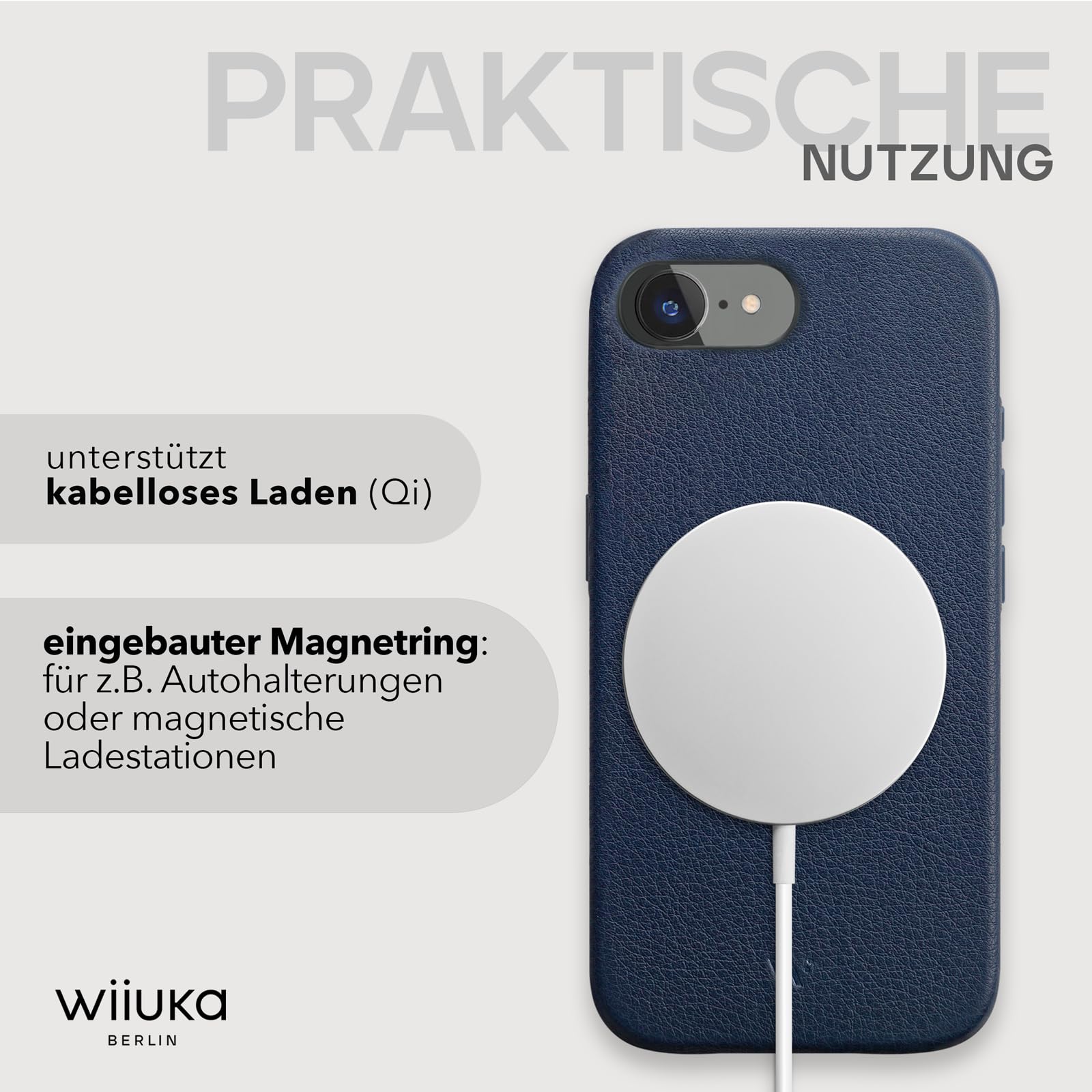 WIIUKA Custodia per iPhone 16e, in pelle tedesca, ultra sottile, di alta qualità, colore: blu notte