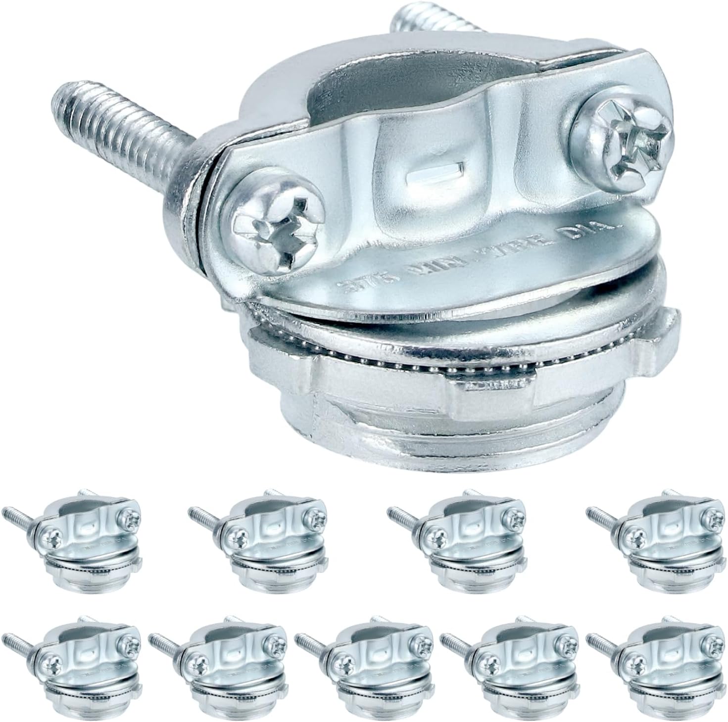 QWORK Cable Connector, 10 Pieces 3/4" Clamp Type Cable Connectors, Metal Connector for Metallic Conduit Protect Cables