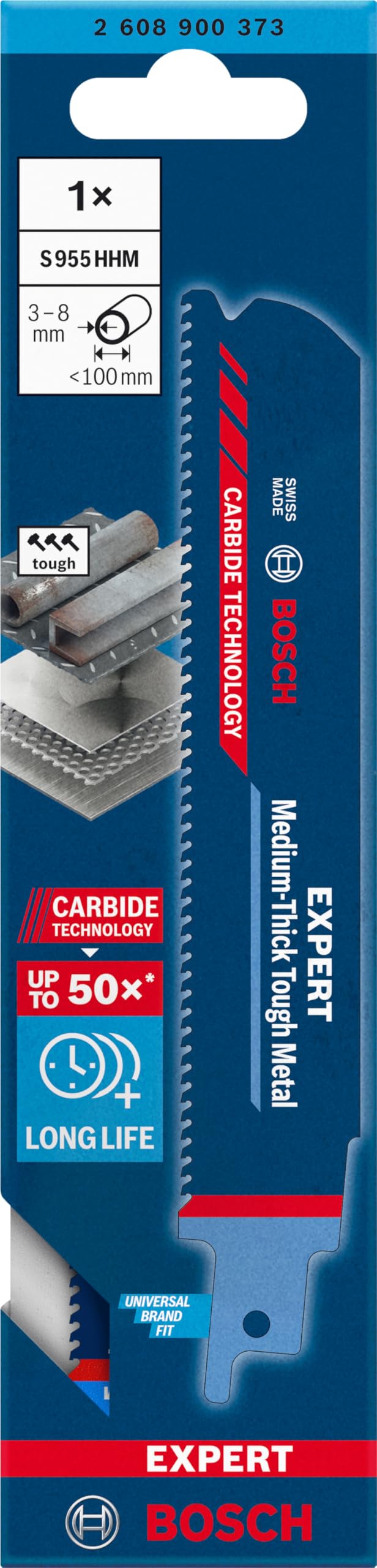 Bosch Professional 1x Hoja de sierra sable Expert ‘Medium-Thick Tough Metal’ S 955 HHM (para Acero resistente, Láminas de acero inoxidable, Longitud 150 mm, accesorios Sierra sable)