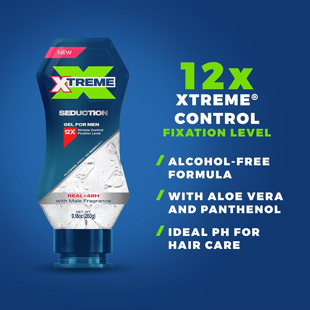 Xtreme Gel Seduction Styling Hair Gel For Men With Aloe Vera and 48-Hours Control, 9.17 Oz Squeeze Bottle (Pack of 3)