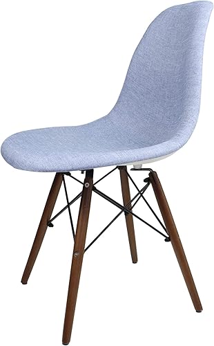 Miniatura 5 de Mid-Century - Silla de comedor lateral tapizada de tela tejida moderna con patas Eiffel de madera de nogal oscuro, juego de 2 (azul dinim)