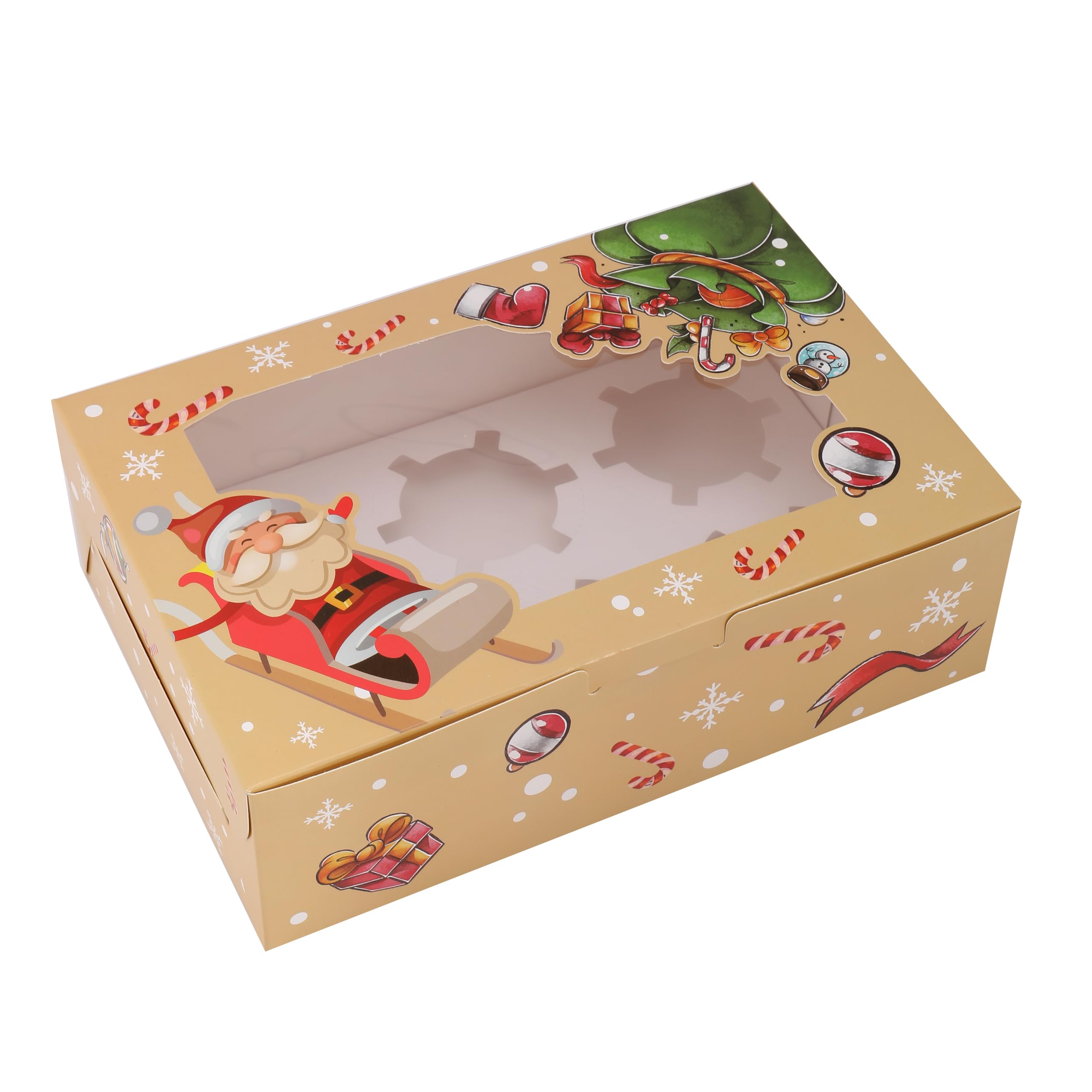 Red Dot Gift 12-Pack 6 Cavities Christmas Paper Cupcake Box,Gift Box with Inserts Cupcake Containers Bakery Cake Carriers for Home Dessert Shop