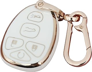for Chevrolet Key Fob Cover Keyless Remote Smart Key Fob Shell with Keychain Fit for Chevy Suburban Tahoe Traverse Buick Enclave Cadillac Escalade GMC Acadia Yukon (White 5-Button)