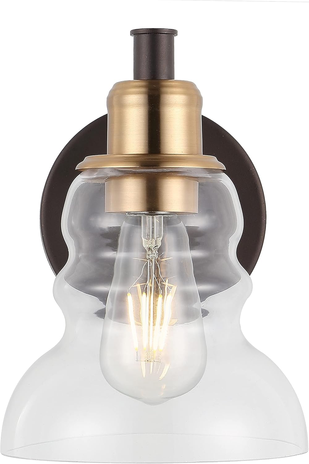 JONATHAN Y 6.5" Brass Gold/Oil Rubbed Bronze Modern Industrial Rustic 1-Light LED Vanity Light with Clear Glass Shade, Vintage Wall Sconce for Bathroom Kitchen Hallway, LED Bulb Included JYL3544A