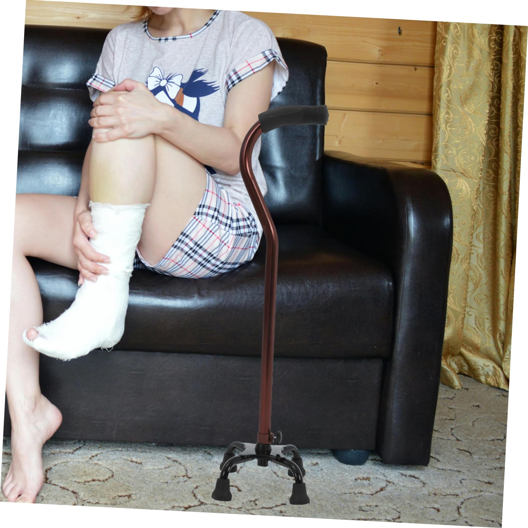 Bastone da Passeggio a 4 Gambe in Lega di Alluminio Nero | Supporto a Punto D’appoggio Quadripode, Finitura Verniciata a Spruzzo, Accessori Inclusi Casuali