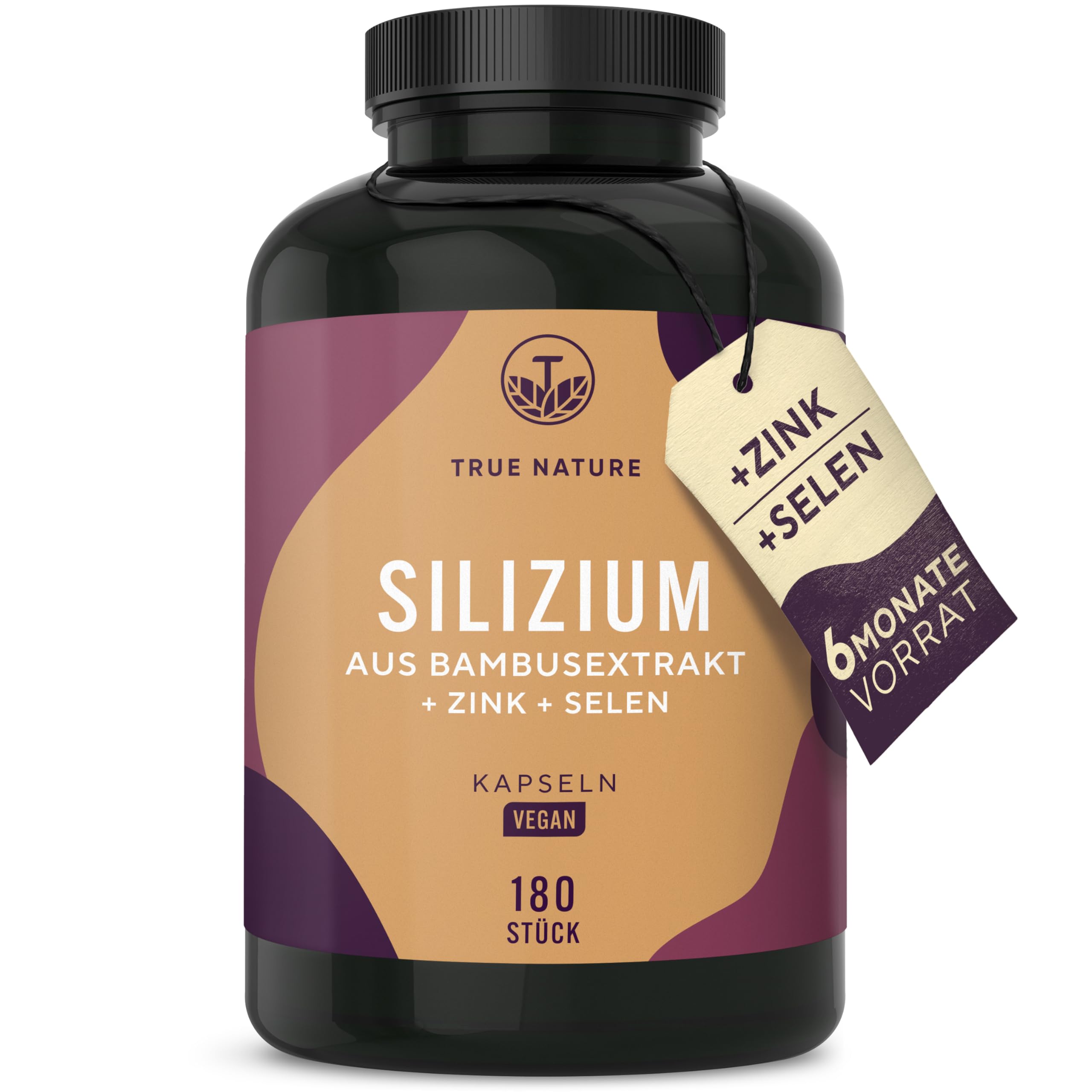 Silizium Kapseln - hochdosiert - Mit Zink, Selen & Kupfer - Organisches Silicium hochdosiert aus indischem Bambusextrakt - Vegan - TRUE NATURE