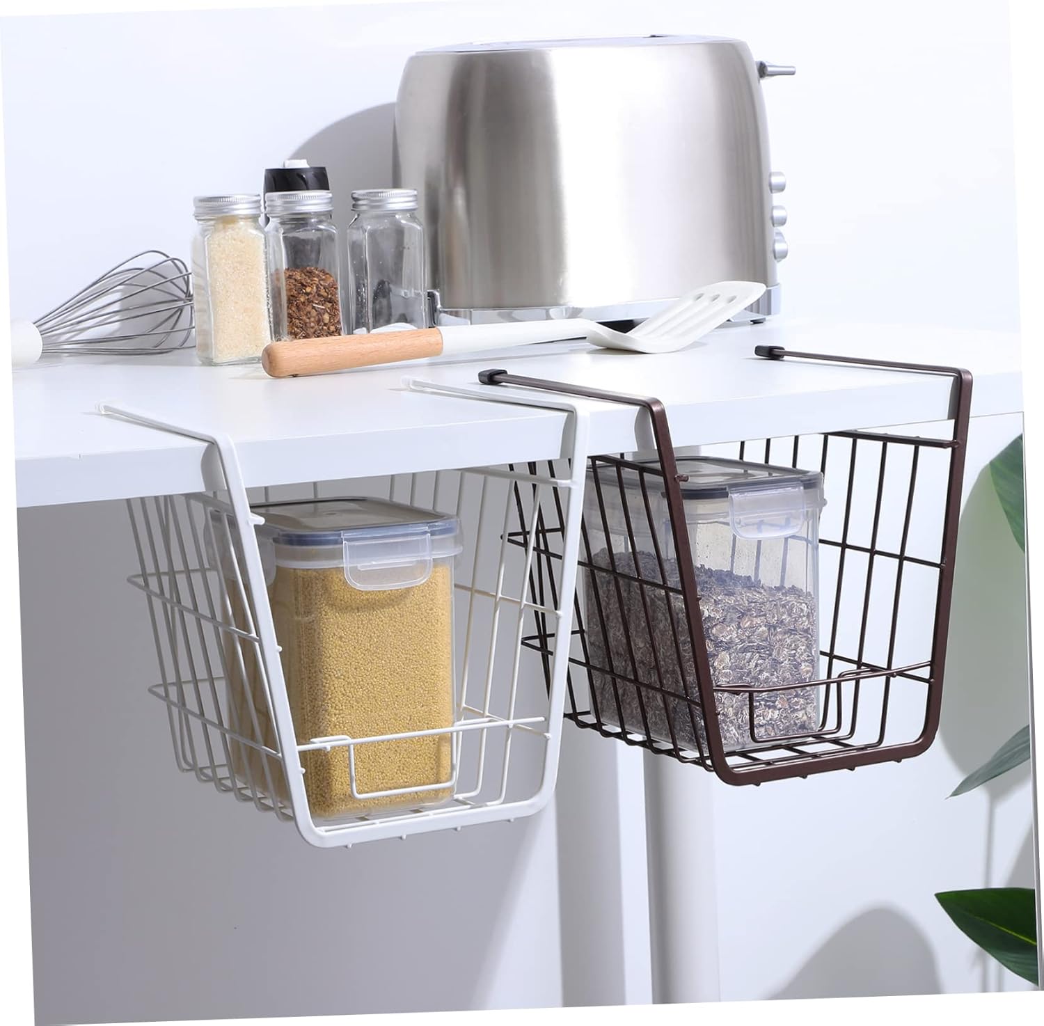 VALICLUD 2 Pcs Hanging Iron Wire Under Shelf Storage Baskets for Kitchen Bathroom Pantry Cabinet Space Saving Organizers for Towels Bowls Books and Stationery