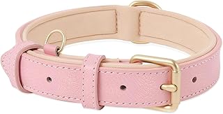 HEELE Leather Dog Collar with Padded and Genuine Leather, Adjustable, Collar for Puppies, Small Dogs, Pink, S product image