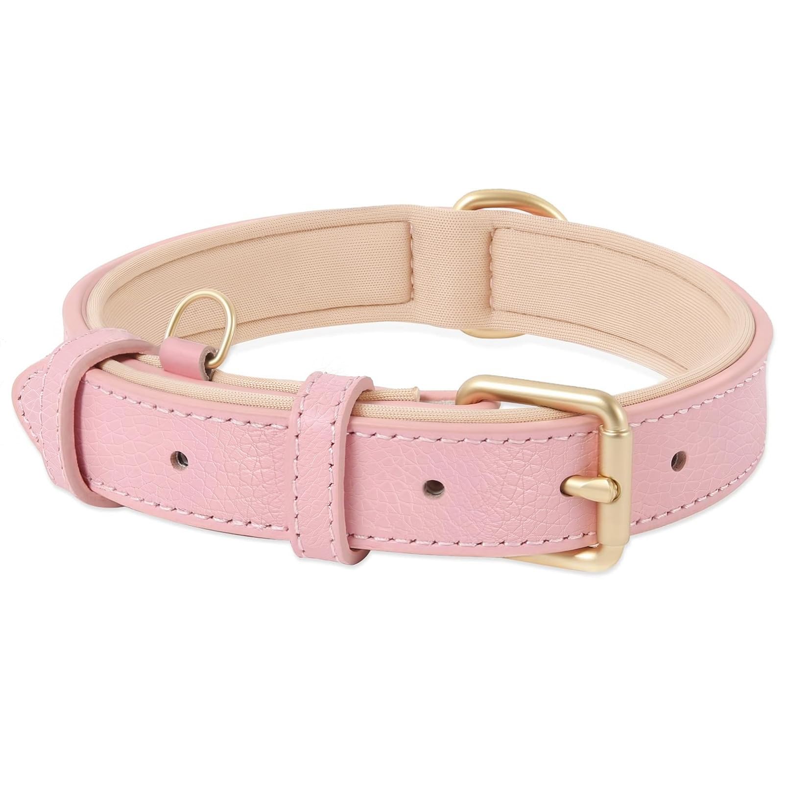 HEELE Collar de Cuero Suave para Perros pequeños, Transpirable, Acolchado con Anillo en D, Collar clásico Ajustable para Mascotas, Rosa, S