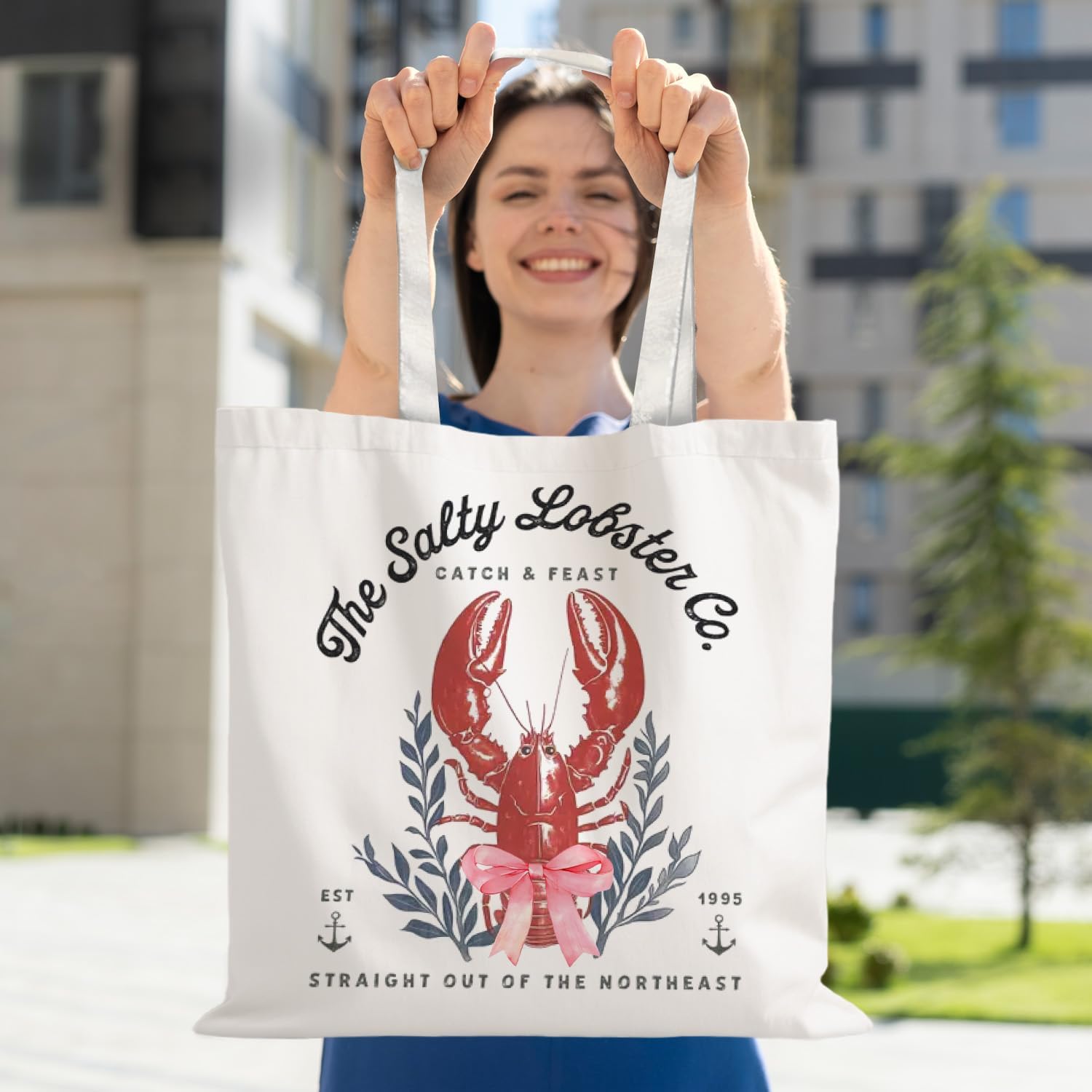 Blue Beach Tote Bag, Blue Coastal Coral Seashell Starfish - Image 3