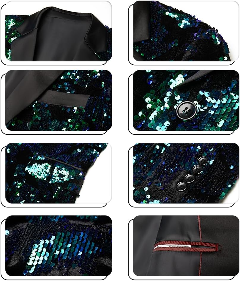 Men Stylish Blazer Suit Colorful Shiny Sequins Clothes Lapel Slim Fit Jacket Costume Homme Stage