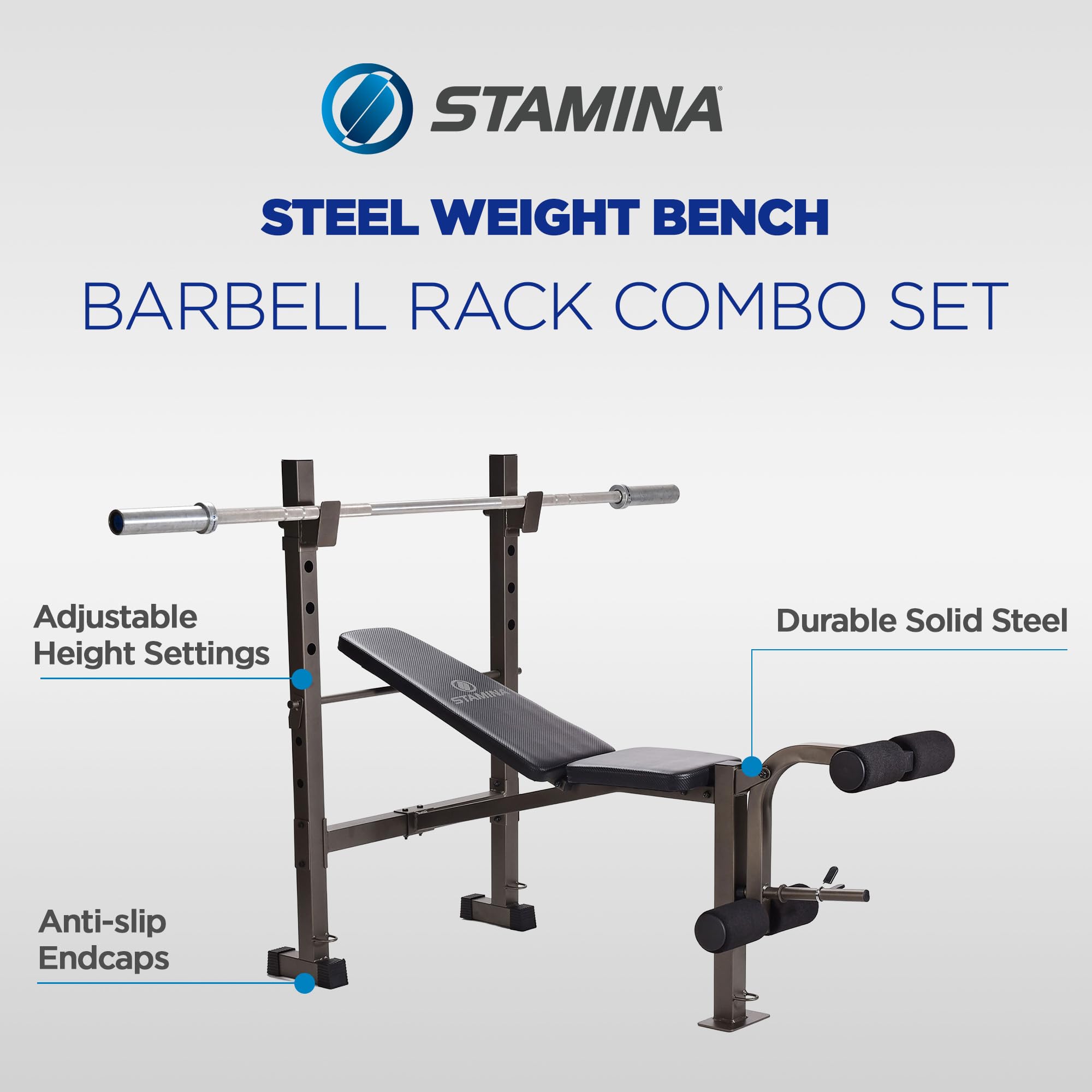 Adjustable Steel Weights Bench and Barbell Rack Combo Set with Resistance Band Anchor Points for Home Gym Workout or Exercise, Black