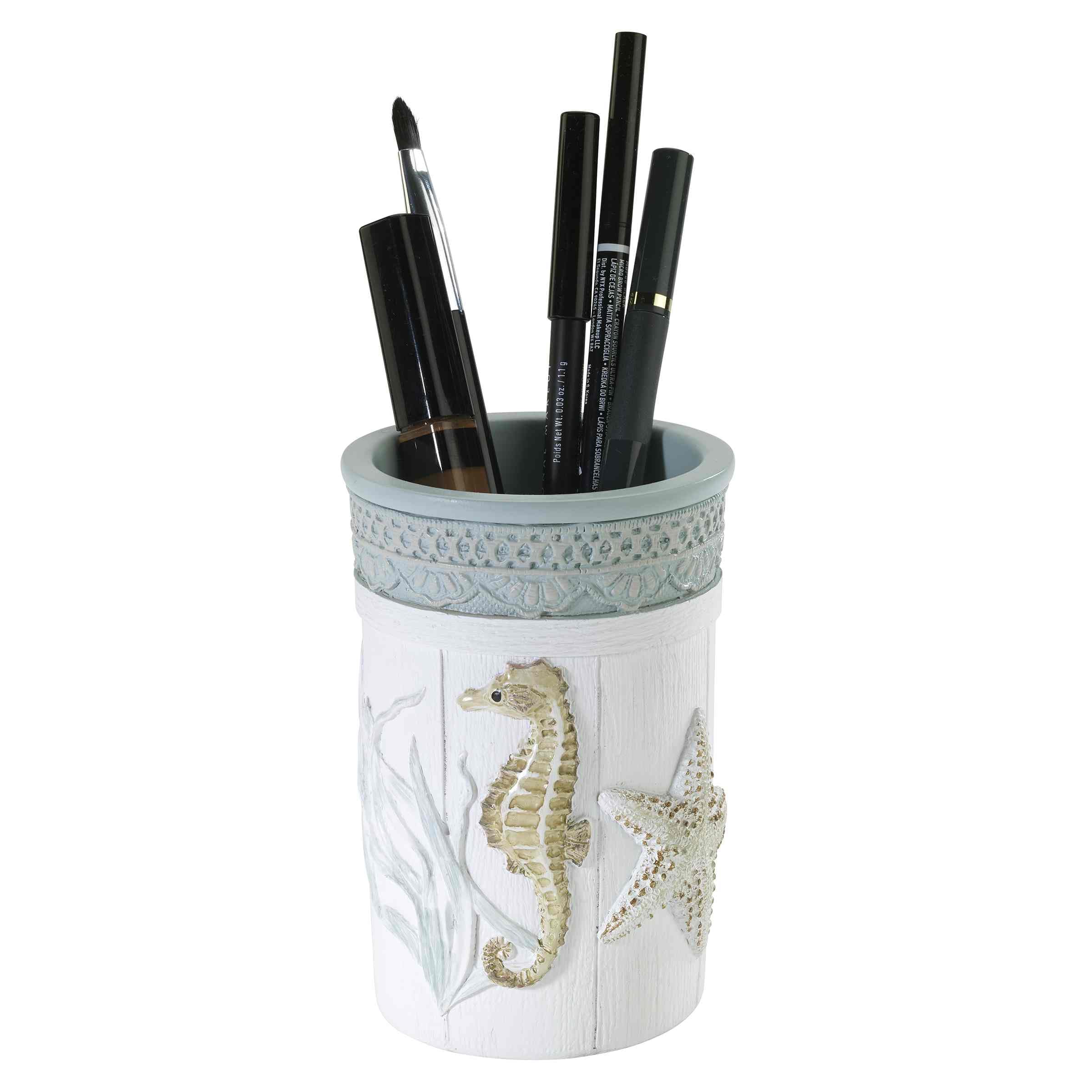 Avanti Linens - Juego de Accesorios, Vaso de Resina, Soporte para Cepillo de Dientes, jabonera y Bomba de loción, decoración de baño Duradera (colección F&Shell)