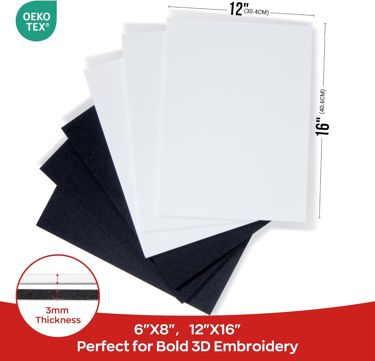 Poolin 10PCS 3D Embroidery Puffy Foam Richword Selected 12"x16" - 3MM Thick - (5 Black + 5 White) - Ideal for Caps, Jackets, Garments and More