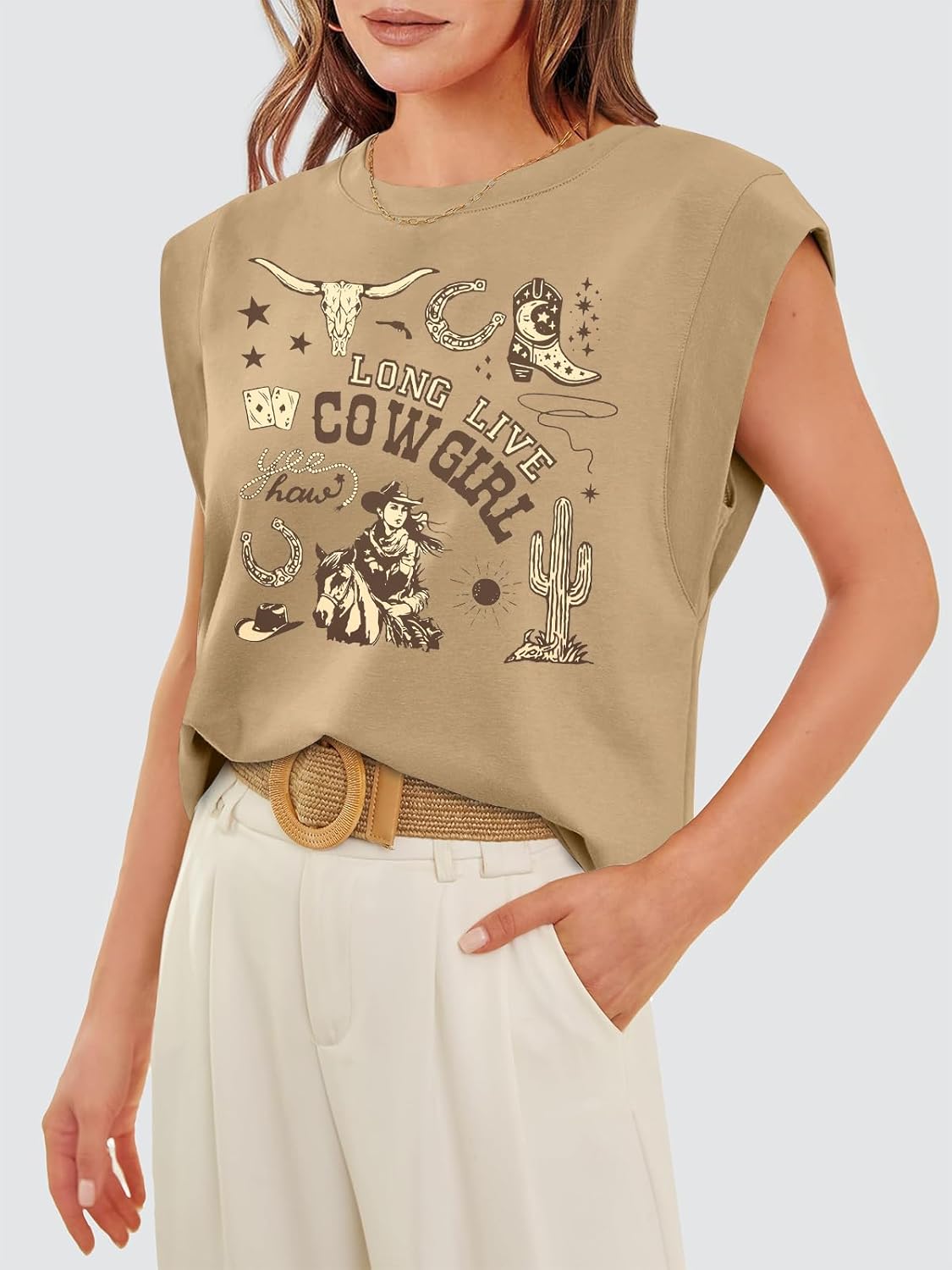 Western Cowgirl Tank Tops Women Country Music Cap Sleeve Crop Top Rodeo Cowboy Graphic Tee Shirt - Image 3