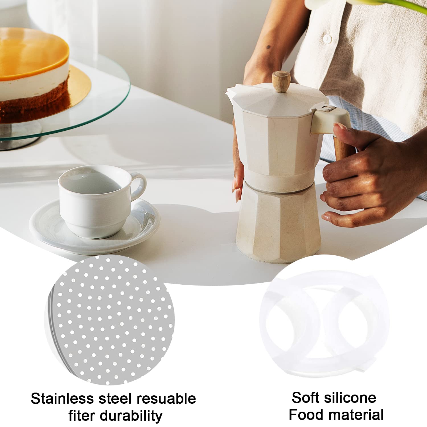 Pièces De Rechange Pour Cafetière Moka - Joints Silicone & Filtre Inox - Compatible 2 à 12 Tasses