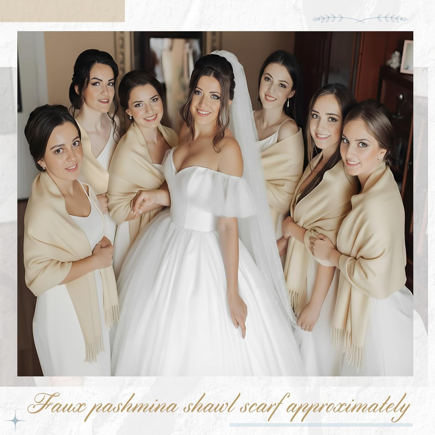 6 Pcs Winter Scarf for Women Faux Pashmina Shawl Wraps Warm Scarves 79x28 for Wedding Evening Dress Bridesmaid Gift - Image 5