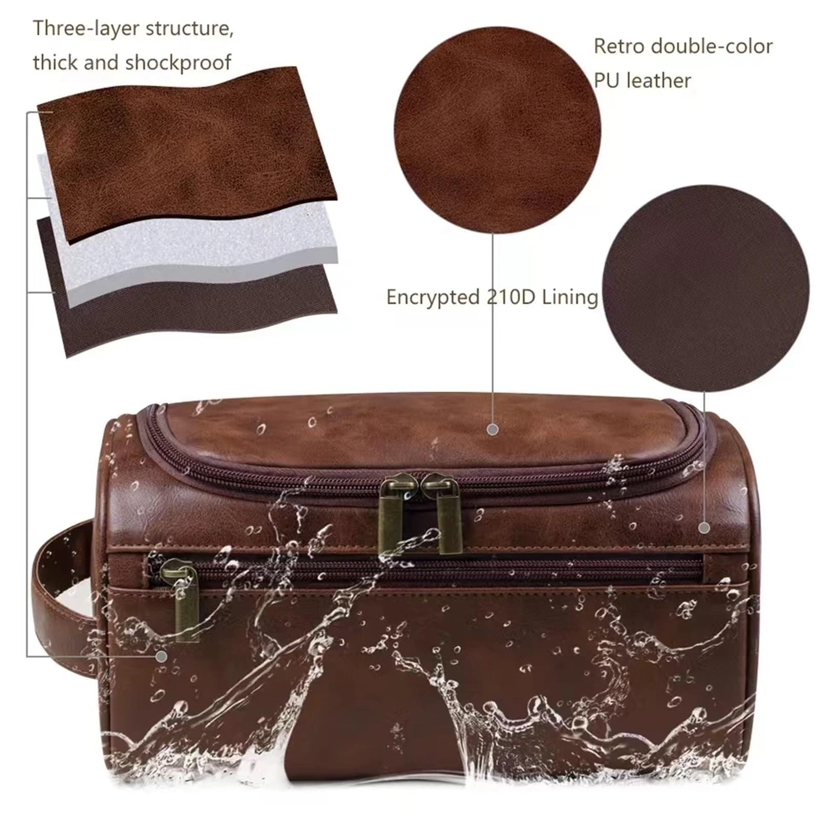Borsa da toilette da viaggio Borsa da toilette in pelle for uomo Donna appendere viaggio for viaggiare for cosmetici grande(PU-Black)