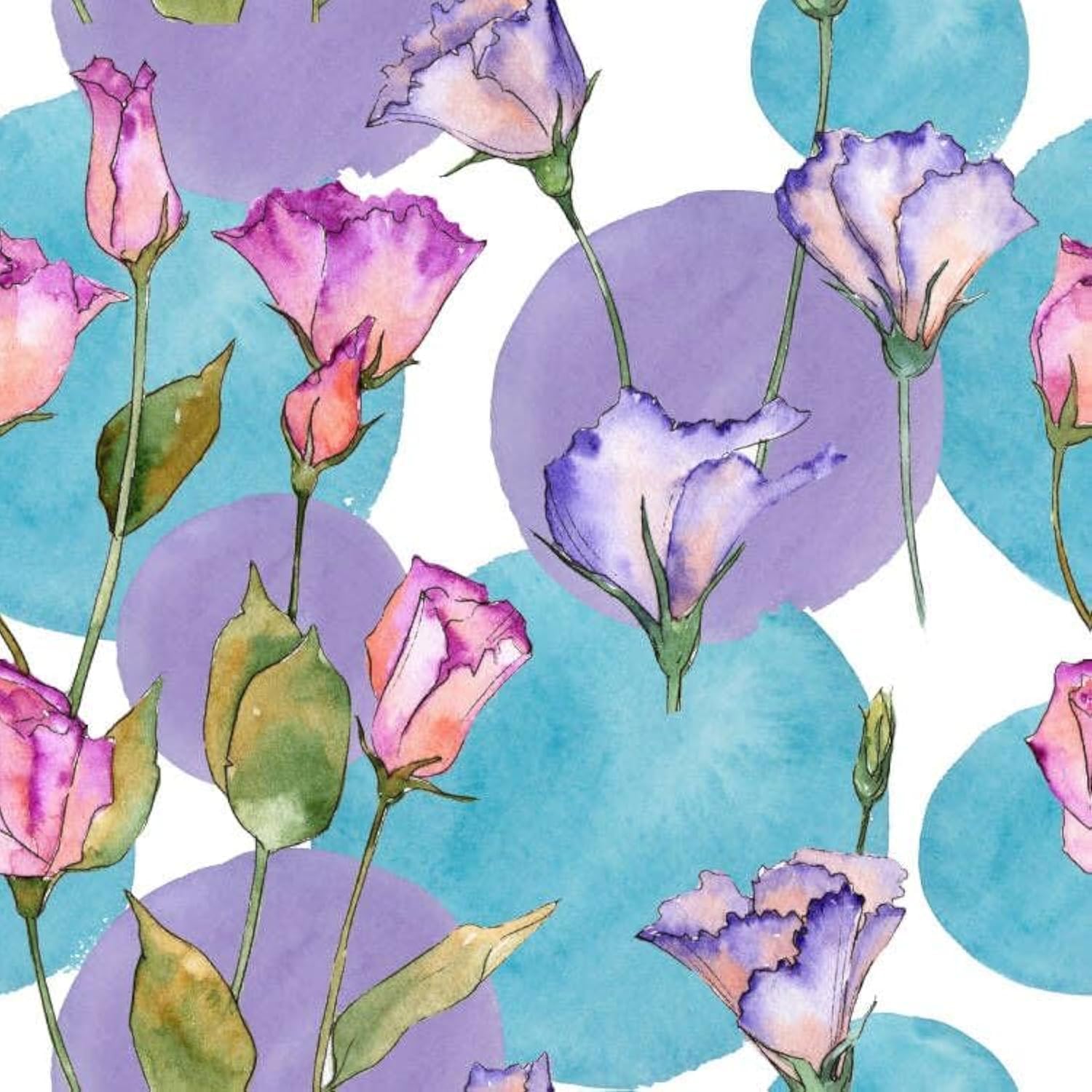 Papier peint autocollant amovible aquarelle à motif floral violet et feuille verte 3m x 45cm