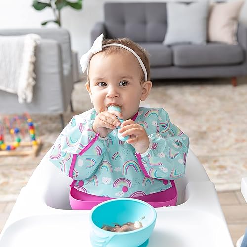 Miniatura 5 de Bumkins Baberos de silicona para niñas o niños, bebés y niños pequeños de 6 a 24 meses, imprescindibles para comer, alimentar, combinar tela