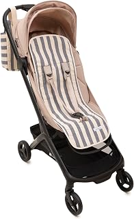 Colchoneta silla de paseo universal – Modelo a rayas acolchada y transpirable – 100% algodón – Compatible con todos los carros de bebé - Fabricado en España. (Azul)