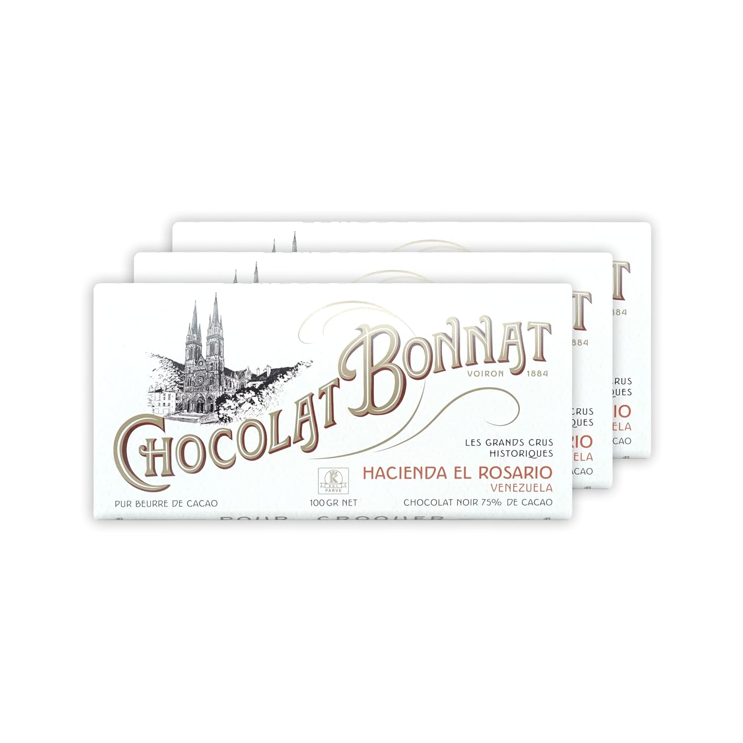Bonnat Hacienda El Rosario 75% Dark Chocolate 3 Pack - French Chocolate - Bean-to-Bar, Family Owned - Soy-Free, Gluten-Free, Vegan, Kosher - Bundle