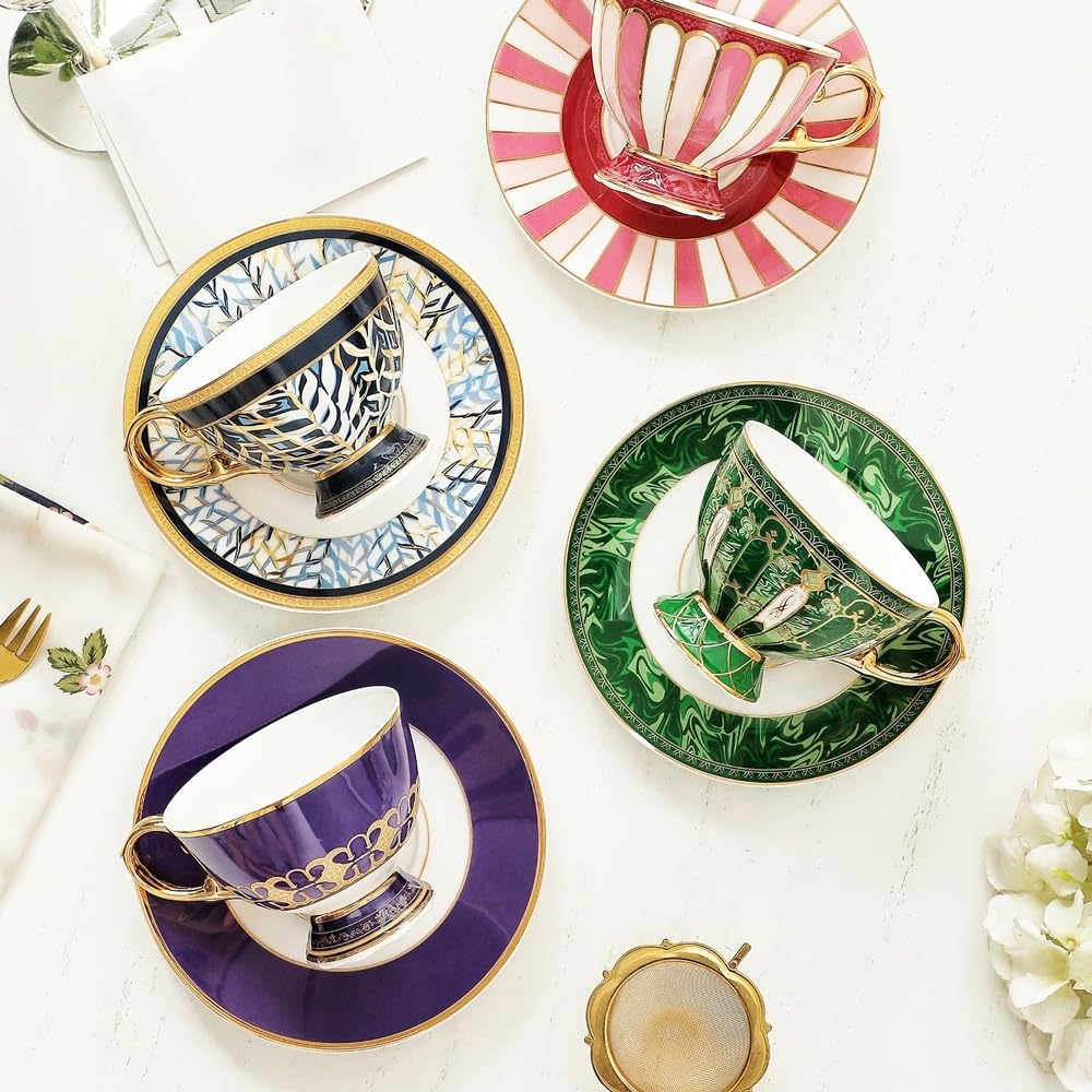 Filiżanki do Espresso ze Spodkami Zestaw 2 Sztuk, Filiżanka ze Spodkiem, Zestaw ceramicznych filiżanek do herbaty