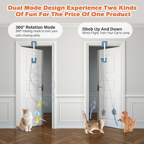 Rechargeable Electric Cat Teaser with Remote – Interactive Door Clip Toy for Cats, 2 Motion Modes (360° Spin & Irregular Jumping), Smart Auto Cat Toy for Exercise & Fun (Blue)(Blue)