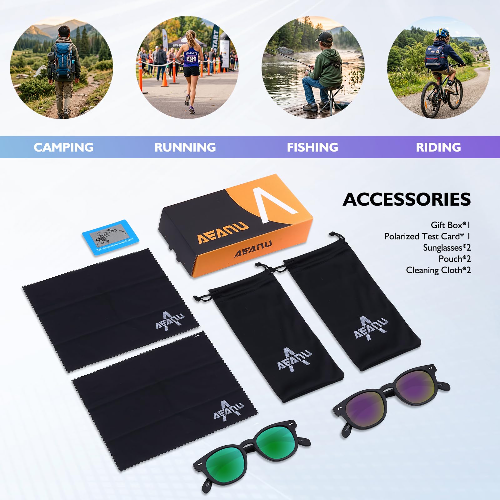 SPT122 - Lentes de sol polarizados para hombres y mujeres, lentes de sol retro con protección UV para conducir, correr, pescar, golf, verde/morado (paquete de 2)