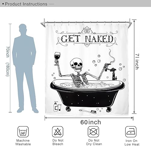 Miniatura 3 de Miyotaa Funny Get Naked - Juego de cortina de ducha de esqueleto de 60 pulgadas de ancho x 71 pulgadas de alto, hilarante, espeluznante, negro,