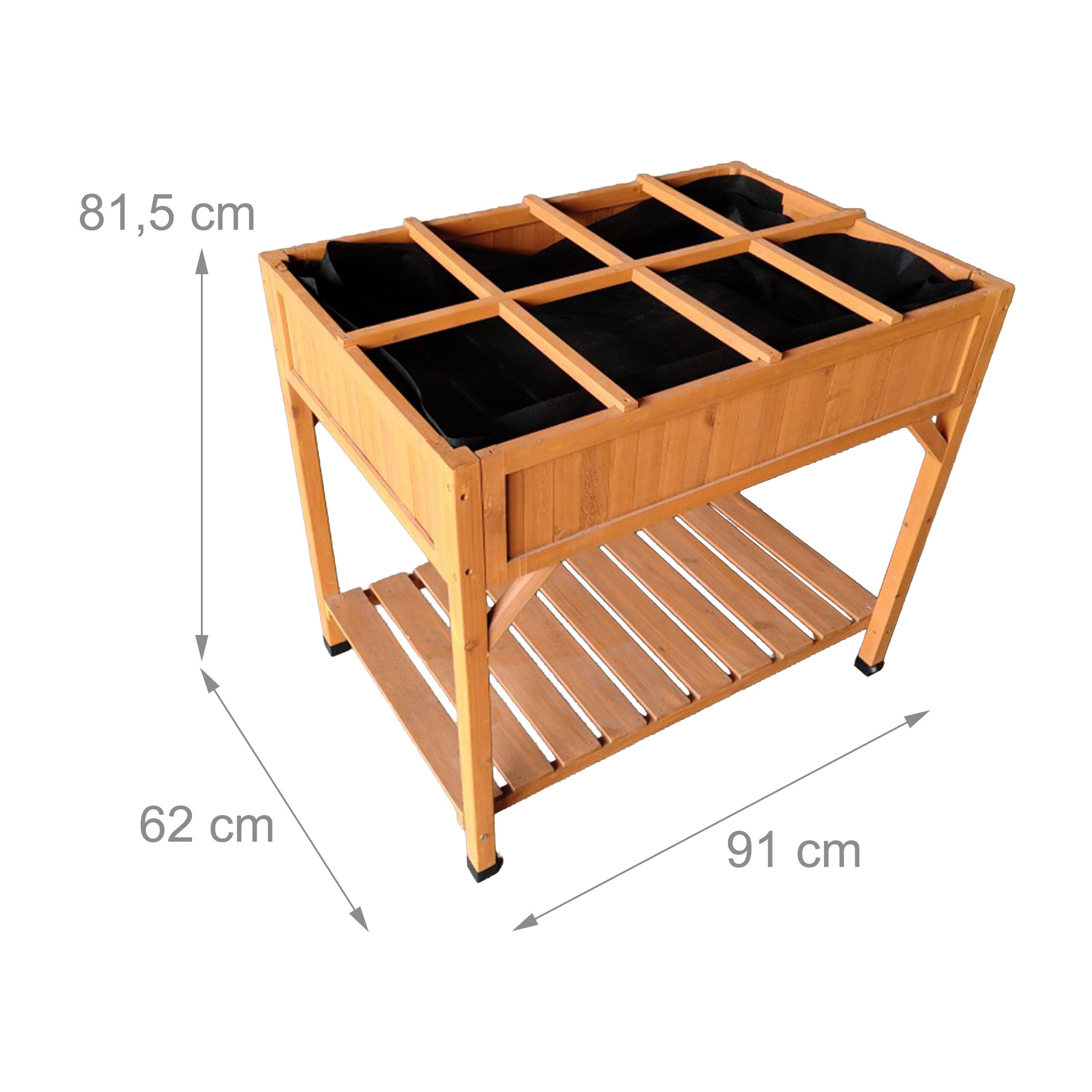 Relaxdays Podwyższona grządka, 8 przegródek, wys. x szer. x gł.: 81,5 x 91 x 62 cm, balkon i taras, stół na rośliny, drewno jodłowe, pomarańczowe