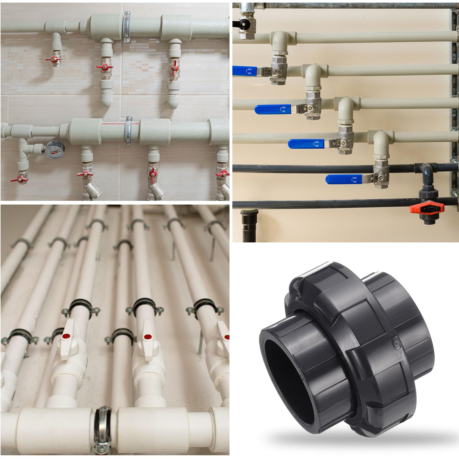 QUARKZMAN Złączki rurowe PVC Union 2" złącze wtykowe do węża wysokiej jakości meble do węża ogrodowego basen hydraulika zewnętrzna ciemny szary 4 szt