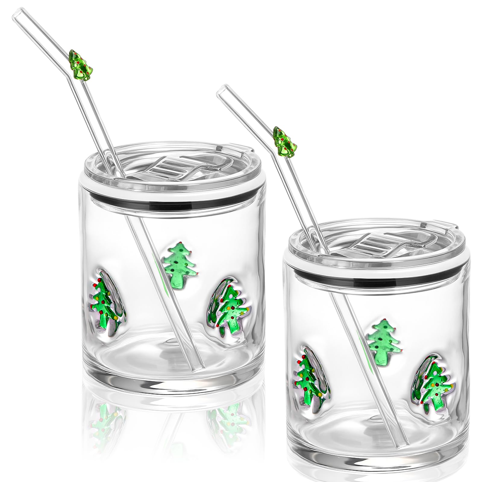 Patelai Lot de 2 verres à café glacé réutilisables avec couvercles et pailles de 445 ml – Jolis gobelets de Noël pour adultes, femmes et hommes