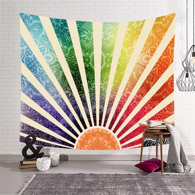 Sun Wall Tapestry 70s Colorful Wall Hanging Tapestry Psychedelic Mandala Wall Art