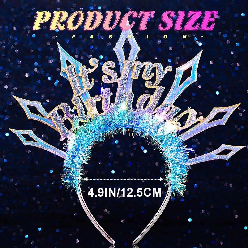 Light Up Birthday Headband Snowflake Crown Glowing Party Hair Accessories for Women