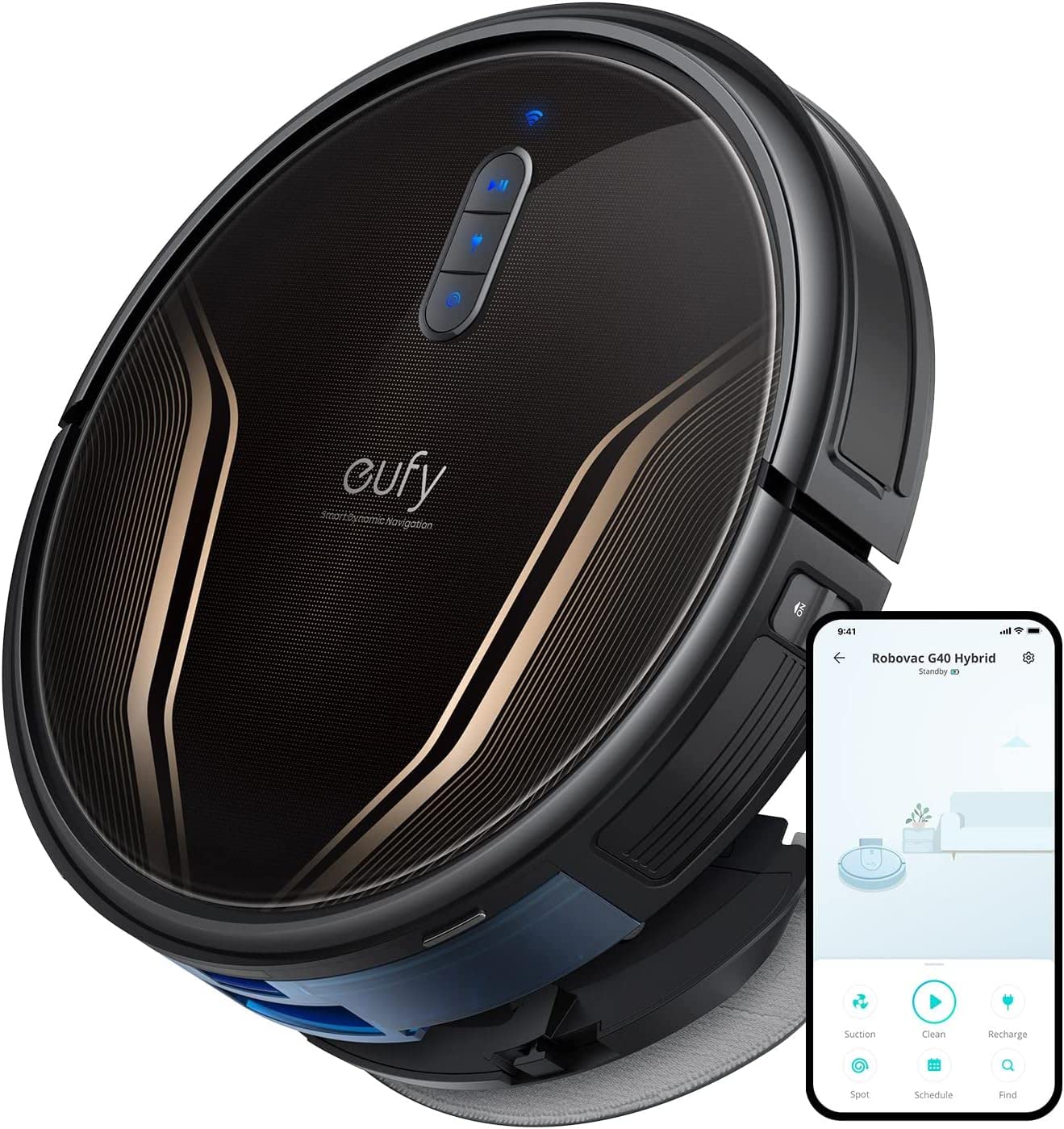 eufy by Anker, G40 Hybrid, 2,500 Pa Suction Power, 2-in-1 Mop and Vacuum, Logical Pathfinding, Wi-Fi Connected, Ultra-Slim, Quietly Cleans, Robot Vacuum Ideal for Hard Floors and Pet Hair