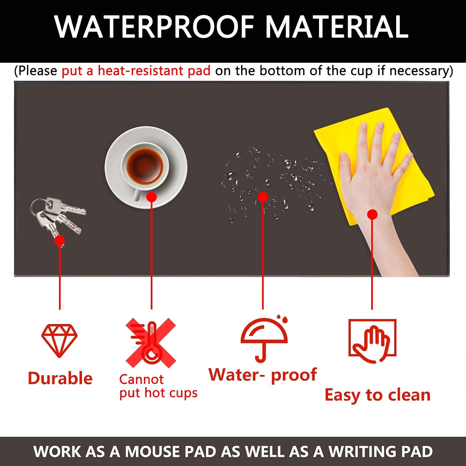 🛒 Crazy Deals Non-Slip 35.4x 18.9 Soft Leather Surface Office Desk Mouse Mat Pad with Full Grip Fixation Lip Table Blotter Protector（Black）