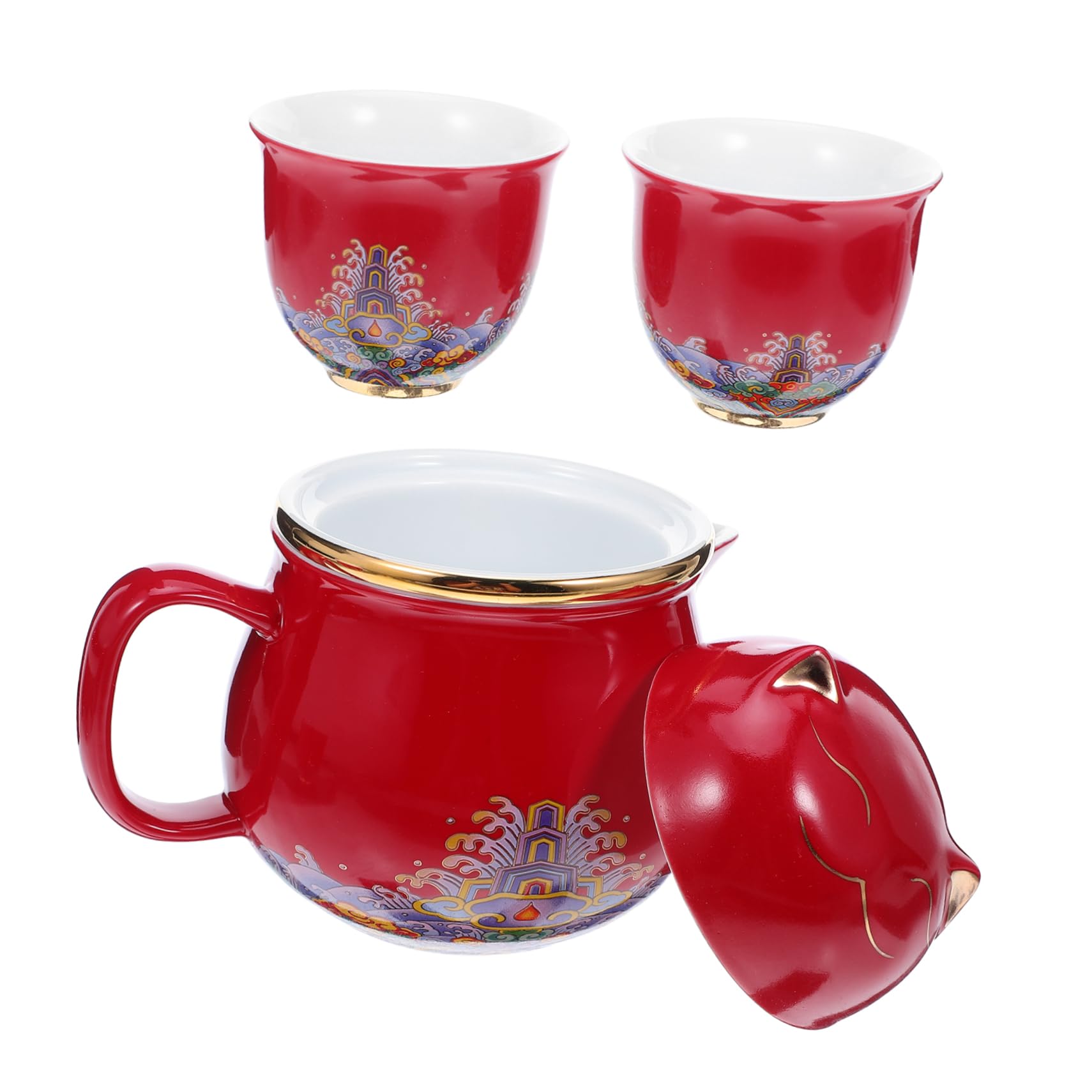 Service à thé céramique chat : théière et 2 tasses portables pour le bureau