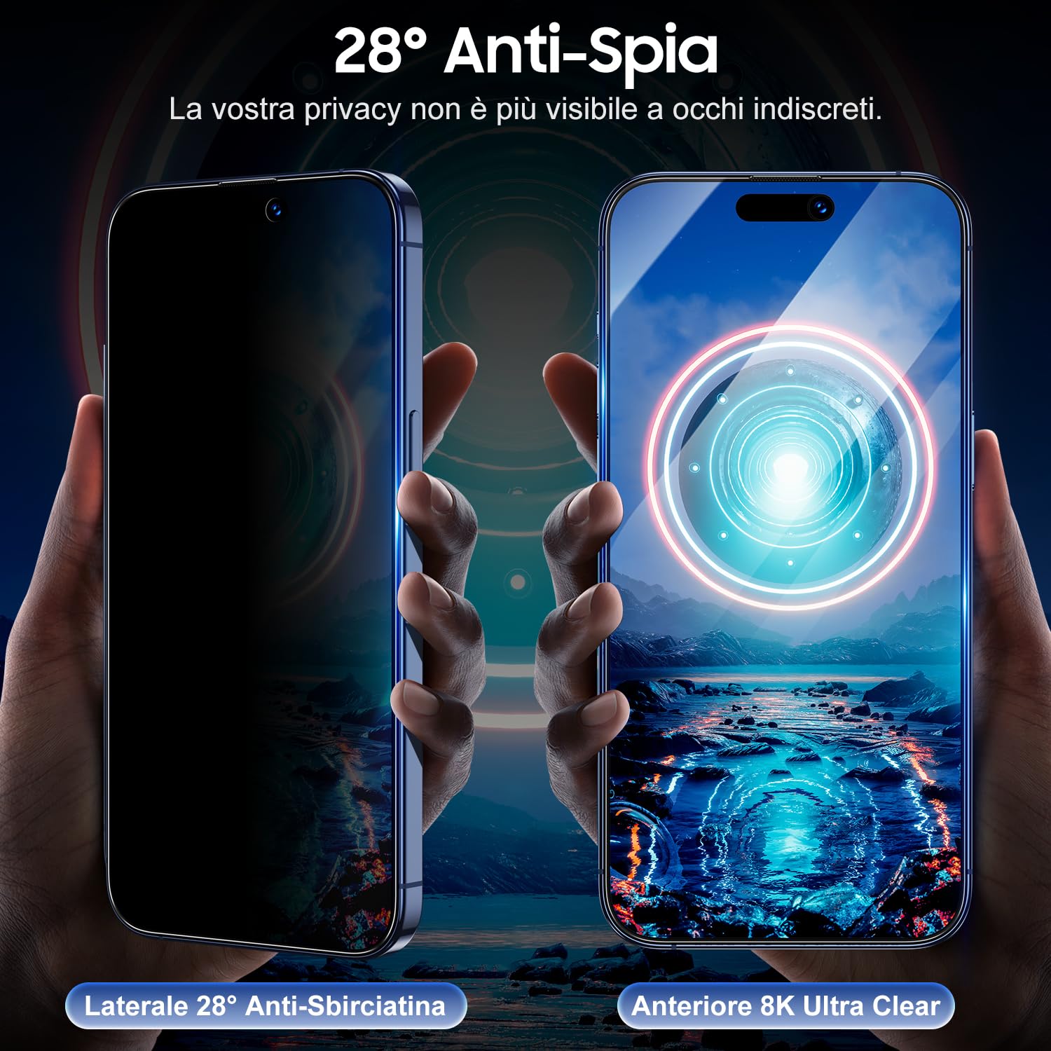 UniqueMe 2024 Nuova Versione 2 Pack Privacy Pellicola Protettiva per iPhone 15 Pro Max, Anti Spia Pellicola Vetro Temperato, Rimozione Automatica Della Polvere, 9D Copertura, Allineamento Automatico