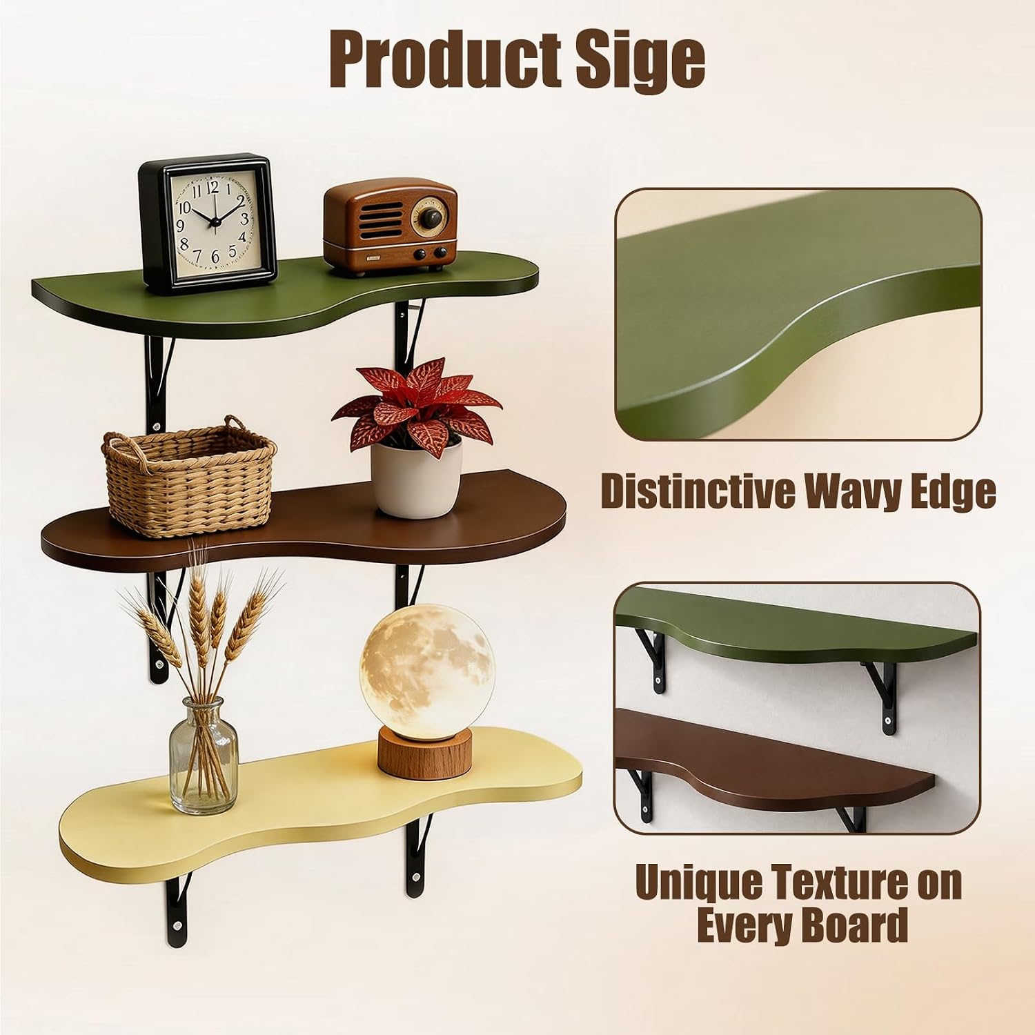 3 Set Unique Mid Century Modern Floating Cloud Shelves,Wooden Wavy Shaped Wall Mount Live Edge Cloud Shelf,Modern Floating Shelves for Bedroom Living Room,Home Decor,Housewarming Gifts