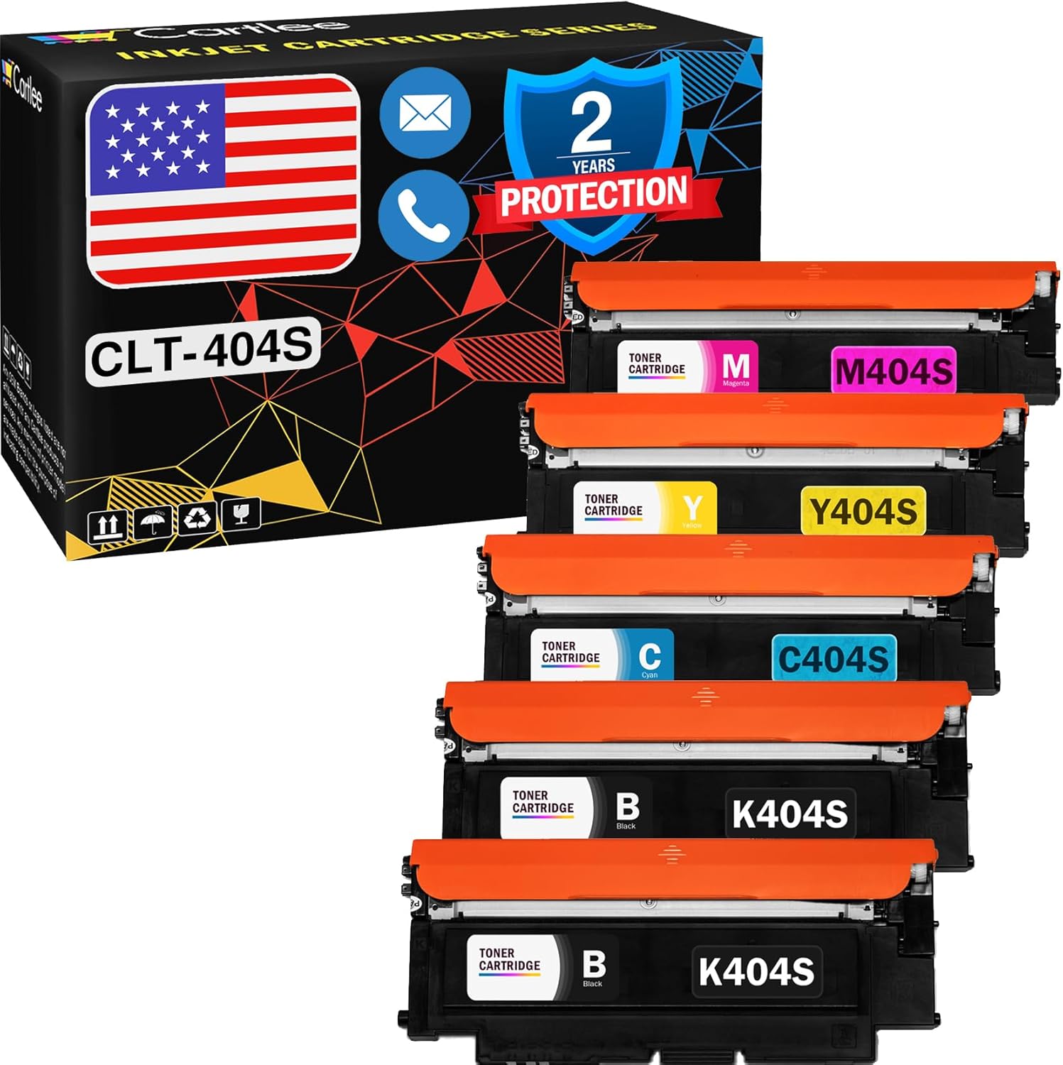Cartlee Compatible Toner Cartridges Replacement for Samsung CLT-K404S CLT-C404S CLT-M404S CLT-Y404S (2 Black, 1 Each Color) 404s 404 Xpress SL-C430W SL-C480FW SL-C480W c430 y404 k404 c480 Express