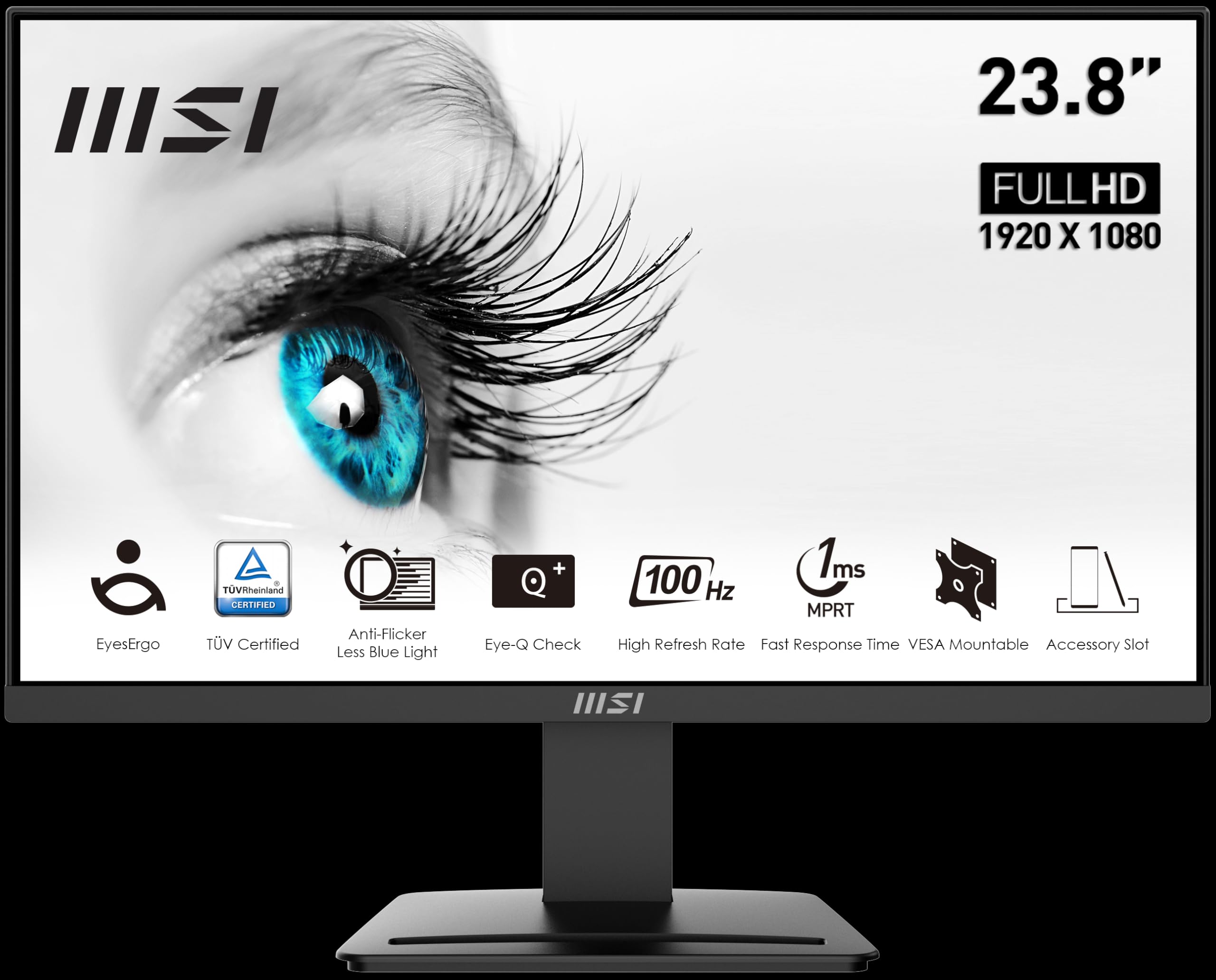 MSI PRO MP2412DE 23,8 Zoll Full HD Office Monitor - 1920 x 1080 VA Panel, 100 Hz, augenfreundlich, VESA montierbar, Display Kit Support, neigbar - HDMI 1.4, DP 1.2a